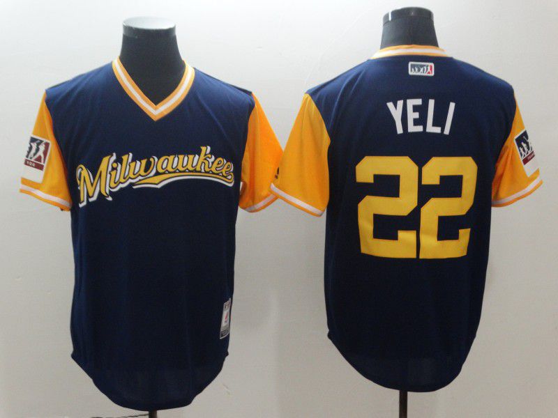 Men Milwaukee Brewers #22 Yeli Blue New Rush Limited MLB Jerseys->new york yankees->MLB Jersey